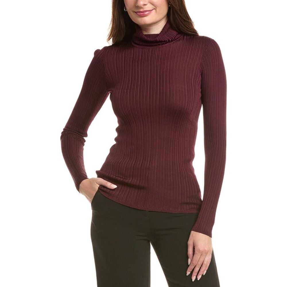 Elie Tahari Ribbed Rayon Turtleneck Long-Sleeve Sweater - Burgundy NWT